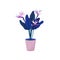 Vector illustration with bush Strelitzia flower in a flower pot in cartoon style. Bright flower for interior decoration, bird of