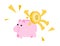 Vector illustration business icon pink pig bank and gold coin money economy theme flat design cartoon style in white background