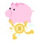 Vector illustration business icon pink pig bank and gold coin money economy theme flat design cartoon style in white background