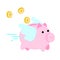 Vector illustration business icon pink pig bank and gold coin money economy theme flat design cartoon style in white background
