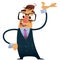 Vector illustration business man with suit and geek glasses pres
