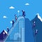 Vector illustration of business people climbing the mountain, flat style