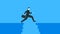 Vector illustration of a businessman with a briefcase jumping over the abyss. Represents concept of overcoming