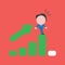 Vector illustration of businessman character being shocked on sales bar chart icon moving up and down