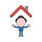 Vector illustration of businessman character under house roof. C