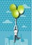 Vector illustration of businessman holding green grape balloons