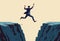 Vector illustration of businessman jumping over the abyss