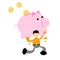 Vector illustration businessman worker and gold pig bank money dollar economy flat design cartoon style