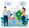 Vector illustration of businessmen picking dollars from money tree. Money plant. Business growth, financial success