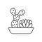 Vector illustration of cactus garden. Line icon of 2 desert succulent plants in the pot. Isolated object on white background.