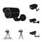Vector illustration of camcorder and camera sign. Set of camcorder and dashboard stock symbol for web.