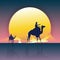 Vector illustration - Camels in the desert night, moon, with the Mountain Great Scenery. art. nature. background