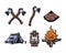 Vector illustration of camping vacation objects set