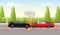 Vector illustration of car accident on the road. Two cars crash, car accident concept in flat style.