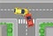 Vector illustration of car crash road accident, top view. Flat cartoon style car crash concept, yellow and red cars