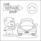 Vector illustration of car repair shop cartoon with funny mechanic. Cartoon isolated vector illustration, Creative vector Childish
