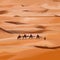 Vector illustration of caravan of camels in endless desert