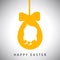 Vector illustration card of Hanging easter orange egg with bow and silhouette of newborn chicken
