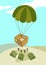 Vector illustration of a care package air dropped by parachute t