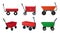 Vector illustration with a cart for the garden in a cartoon style. A set of 6 different cars in red, yellow, green,.for gardening