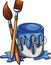 Vector illustration of cartoon Bucket of blue paint and two brushes