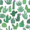 Vector illustration of cartoon cacti. Seamless bright pattern.