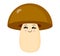 Vector illustration of a cartoon champignon. Kawaii mushroom. Vegan food. Smiling character. Brown cap. Shiitake, Boletus, Russula