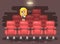 Vector illustration cartoon character child pupil, schoolgirl, lonely blonde girl sits in armchair, cinema hall, eat