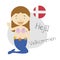 Vector illustration of cartoon character saying hello and welcome in Danish