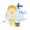 Vector illustration of cartoon character saying hello and welcome in Finnish