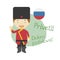 Vector illustration of cartoon character saying hello and welcome in Russian.