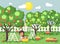 Vector illustration cartoon characters child brunette little girl harvest ripe fruit autumn orchard garden from plum