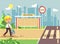 Vector illustration cartoon characters child, observance traffic rules, lonely blonde boy schoolchild, pupil go to road