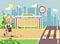 Vector illustration cartoon characters child, observance traffic rules, lonely blonde girl schoolchild, pupil go to road