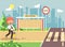 Vector illustration cartoon characters child, observance traffic rules, lonely redhead boy schoolchild, pupil go to road
