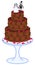 Vector illustration of cartoon chocolate wedding cake with little bridal couple on top