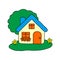 Vector Illustration Cartoon Concept For Sale House. Image Townhouse in Home For Sale Concept