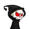 Vector illustration of cartoon death Halloween monster mascot on dark background. Cute cartoon grim reaper.