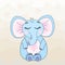 Vector illustration of a cartoon elephant who dreams. Design of a greeting card.