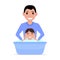 Vector illustration cartoon father bathes a baby