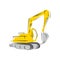 Vector illustration with cartoon flat industrial excavator. Vector construction equipment. Mining flat transportation