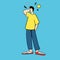 Vector illustration in cartoon flat style. The guy stands and thinks