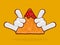 Vector illustration of cartoon hands holding a tortilla chip