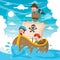 Vector Illustration Of Cartoon Kids Pirate Ship