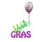 Vector illustration of cartoon mardi gras color balloon with swirl ribbon