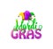 Vector illustration of cartoon Mardi Gras text sign with jesters hat