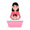 Vector illustration cartoon mother bathes a baby