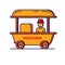 Vector illustration of cartoon outline man with popcorn cart carnival store.