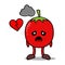 Vector illustration cartoon red tomato with a broken heart