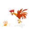 Vector illustration of cartoon rooster in shock, broken egg is stylized numbers 2017. Rooster symbol of the New Year Chinese